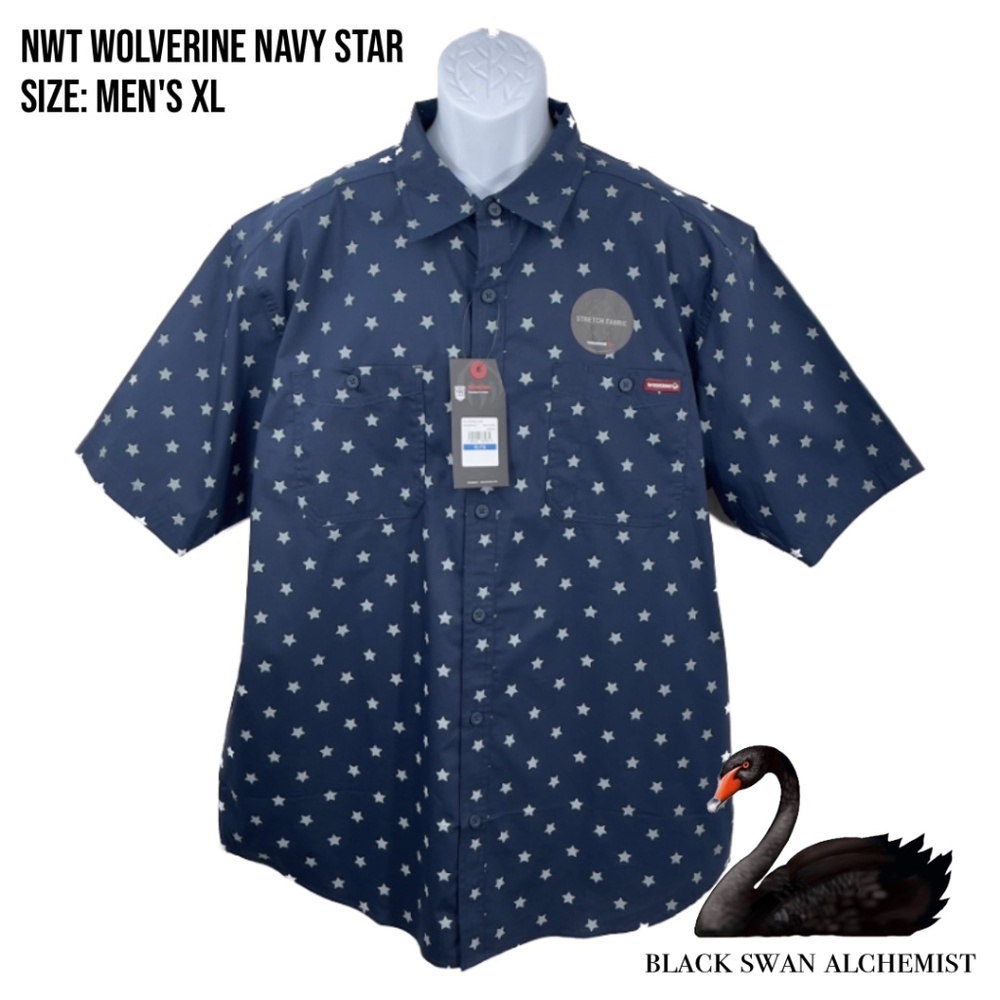 NWT Wolverine Men’s XL Navy Star Short Sleeve Button Down